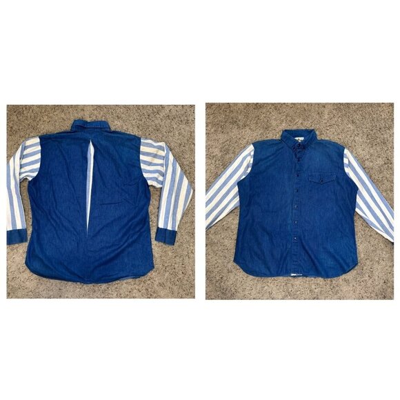 Vintage Dakota Sunset Chambray Western Long Sleeve Button Down Striped USA XL - Picture 1 of 10